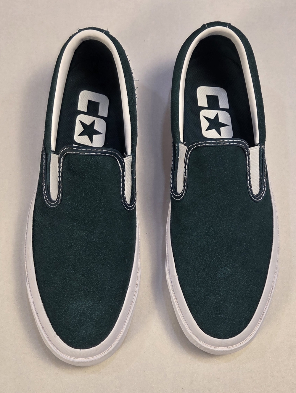 Converse Slip-On Sneakers in Dark Green and White